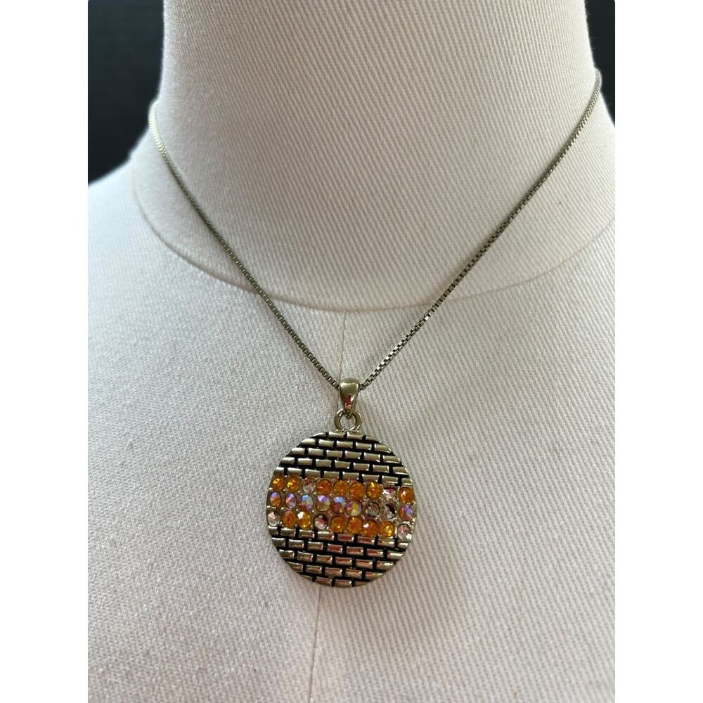 Muted Goldtone Pendant Necklace‎ Box Chain 15 and 2.5 Inch Extender